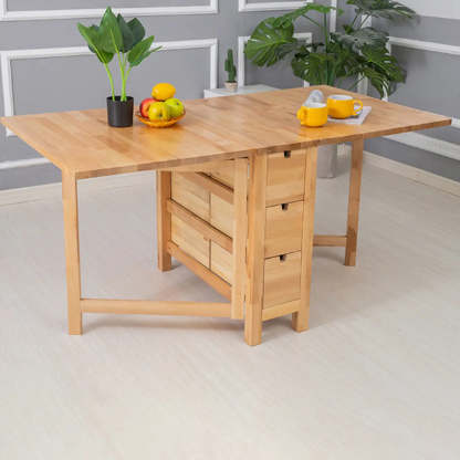 Rustic Wood Drop-Leaf Kitchen Dining Table