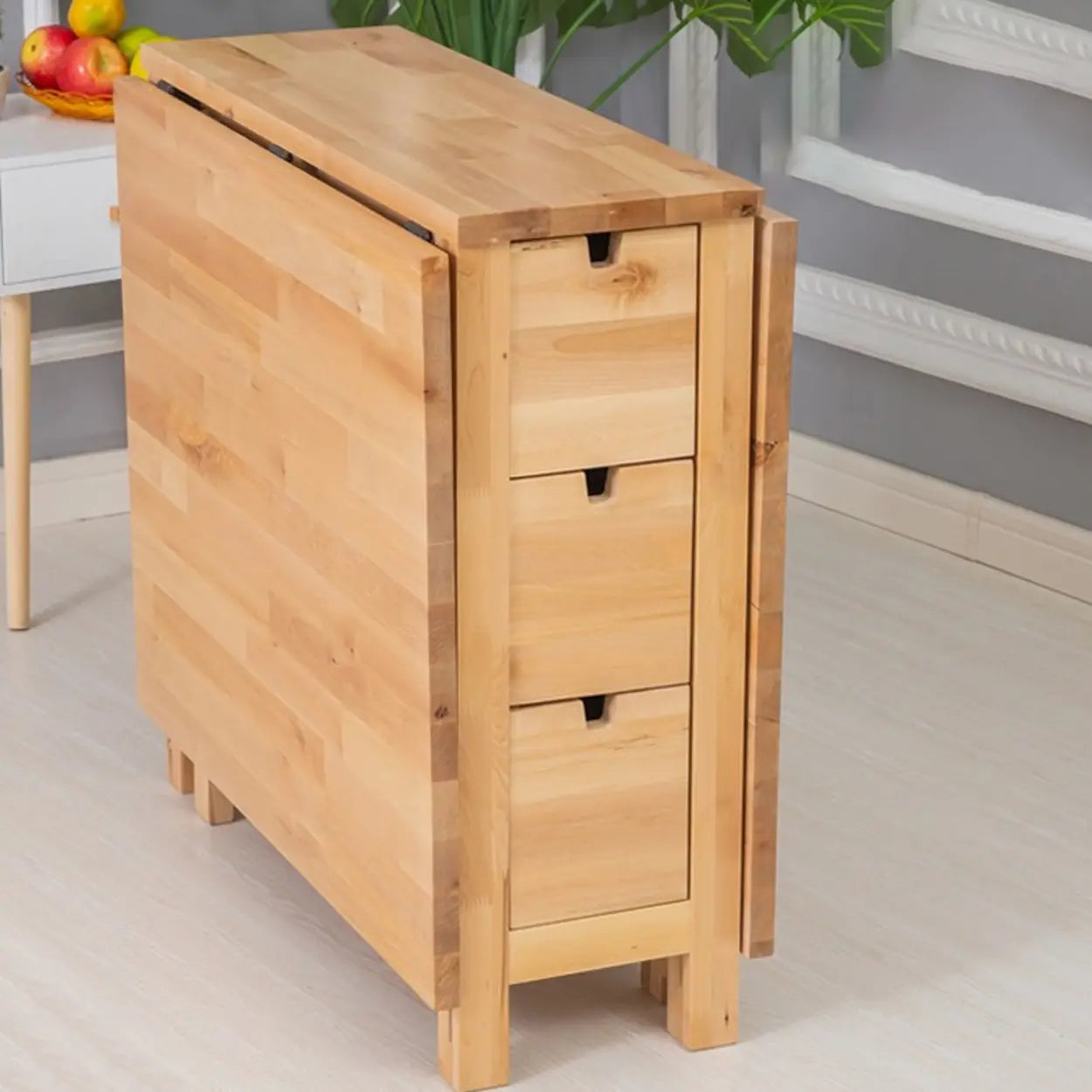 Rustic Wood Drop-Leaf Kitchen Dining Table