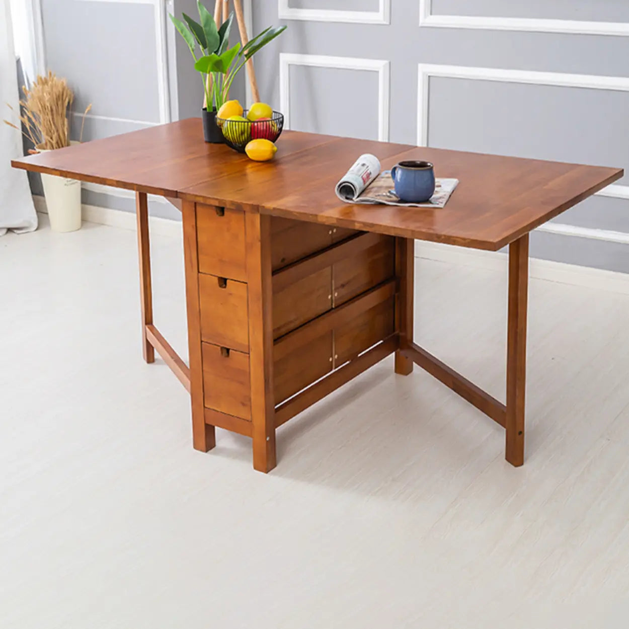 Rustic Wood Drop-Leaf Kitchen Dining Table