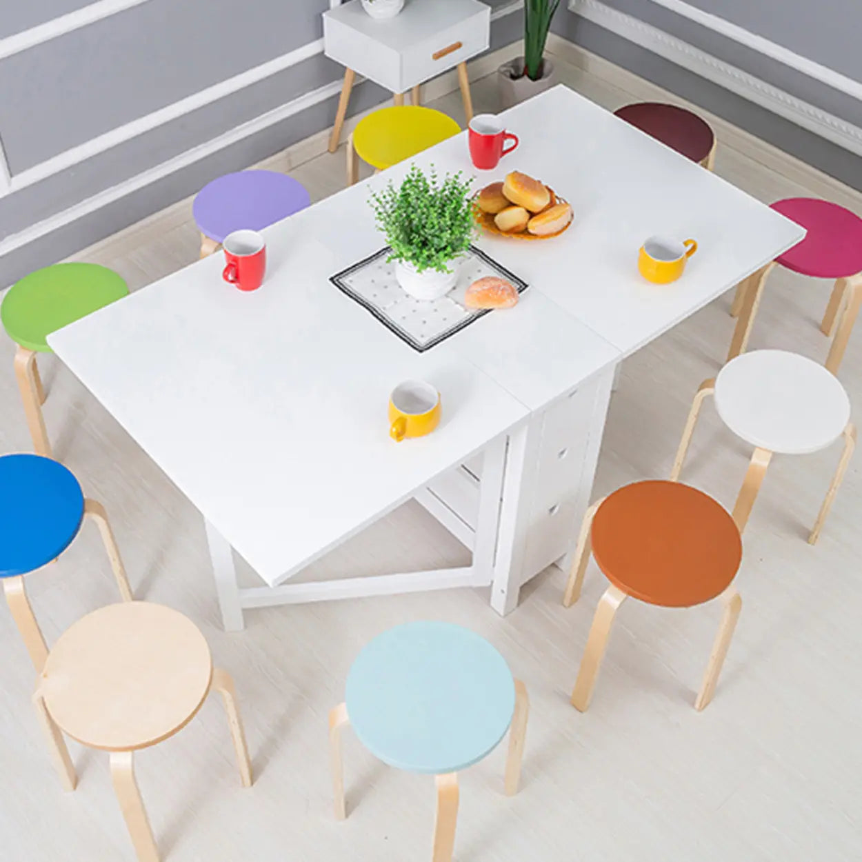 Rustic Wood Drop-Leaf Kitchen Dining Table