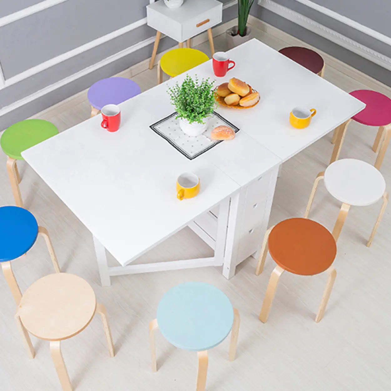 Rustic Wood Drop-Leaf Kitchen Dining Table