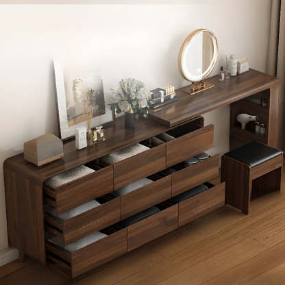 Rustic Rectangular Wood Mirror Scalable Vanity Set — 9 / Makeup Vanity & Stool