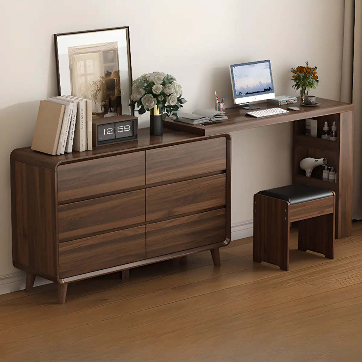 Rustic Rectangular Wood Mirror Scalable Vanity Set