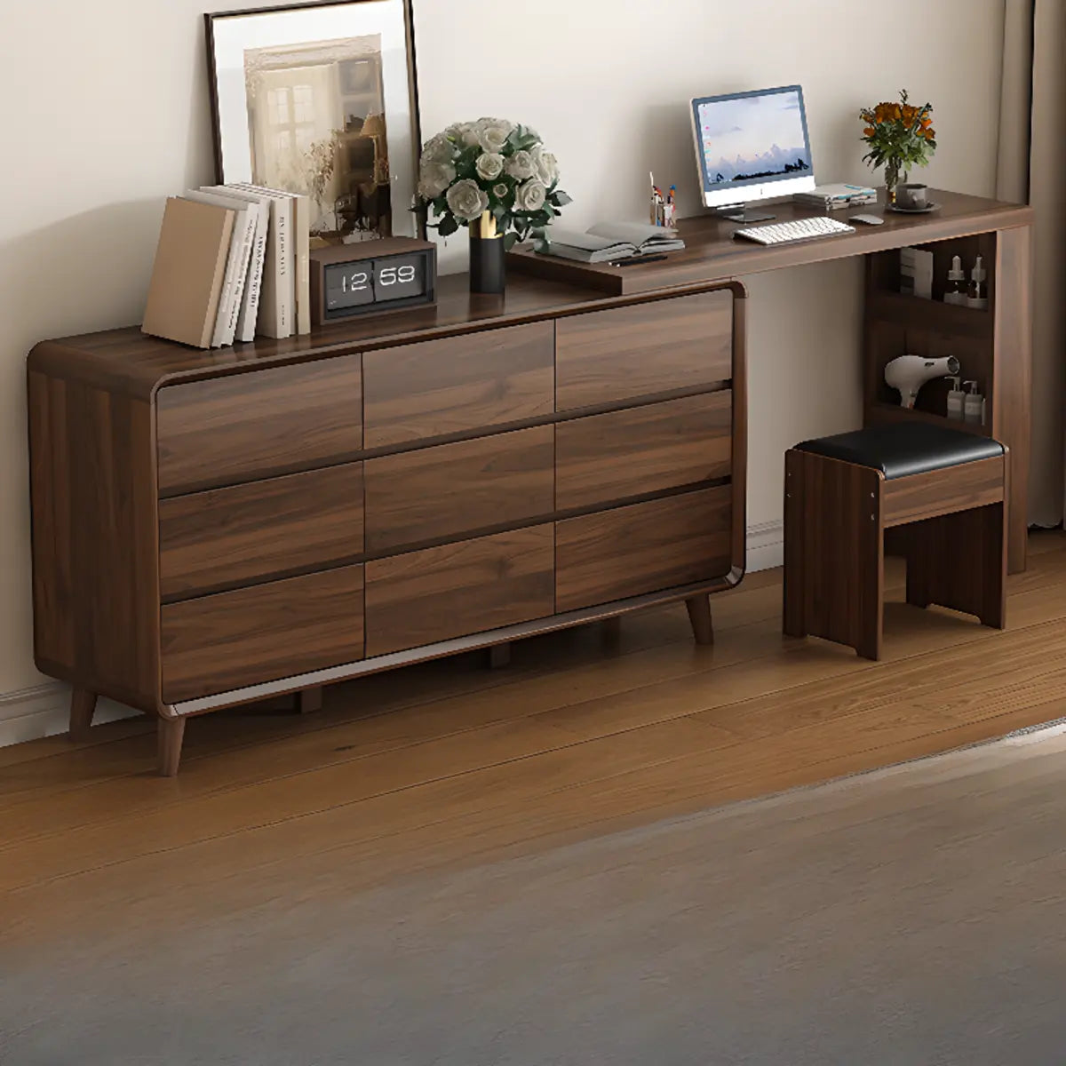 Rustic Rectangular Wood Mirror Scalable Vanity Set