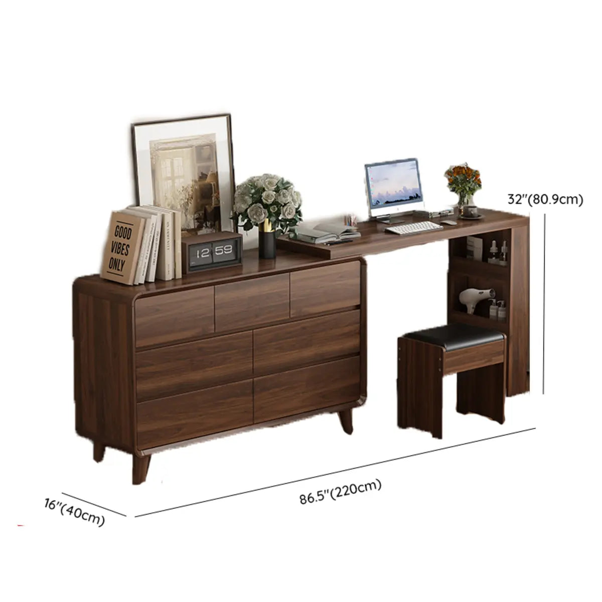 Rustic Rectangular Wood Mirror Scalable Vanity Set