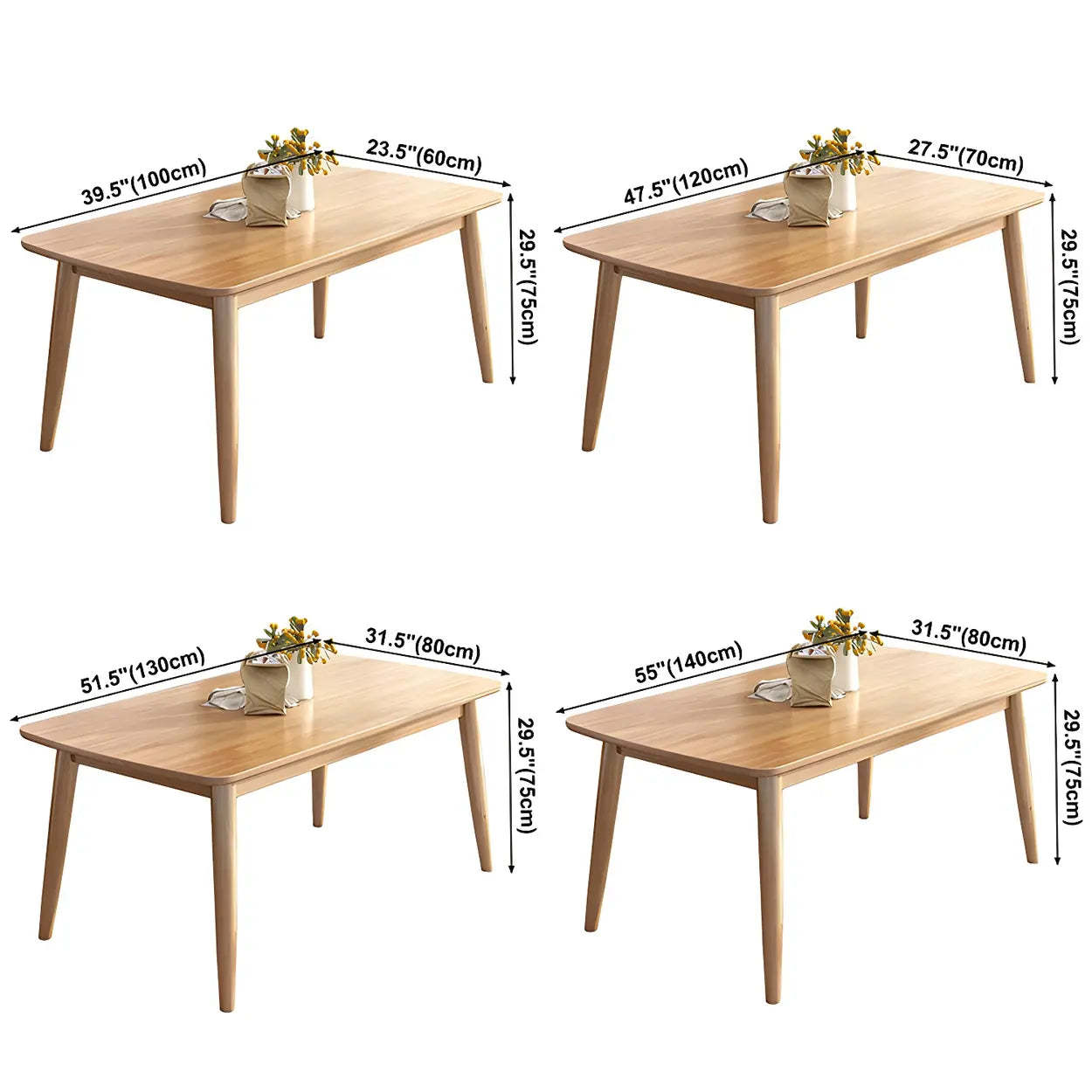 Rustic Rectangular Natural Wood Kitchen Dining Table
