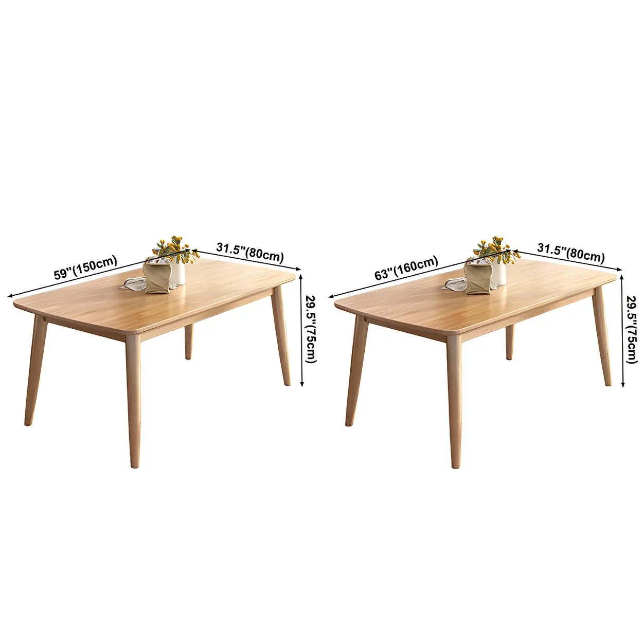 Rustic Rectangular Natural Wood Kitchen Dining Table