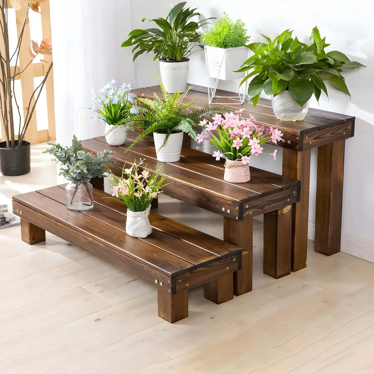 Rustic rectangular stand wood out f — 20"L x 12"W x 14"H