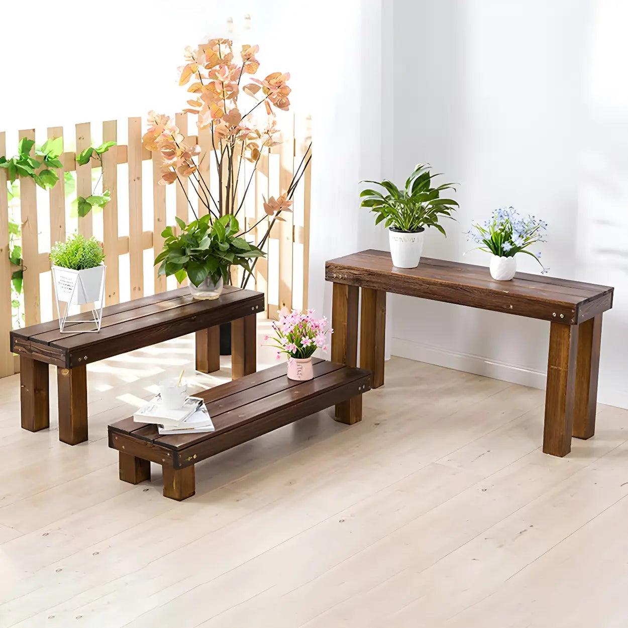 Brown wood ceramic resin rust plant out f - rustic