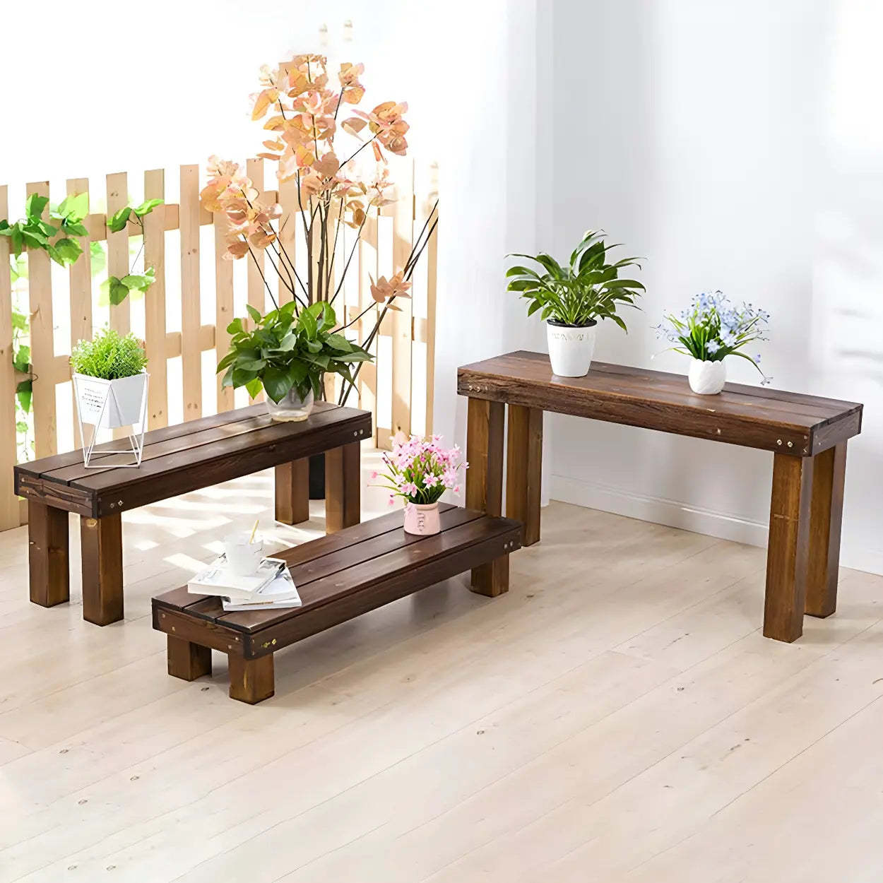Brown wood ceramic resin rust plant out f - rustic
