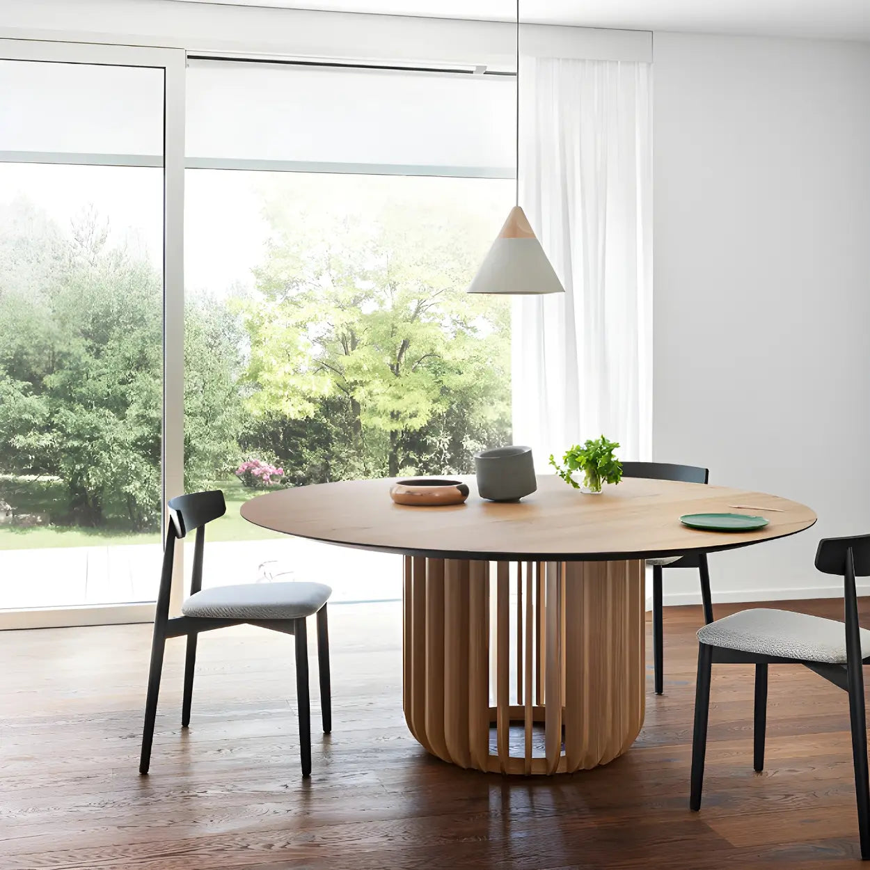 Rustic Round Brown Natural Wood Dining Table