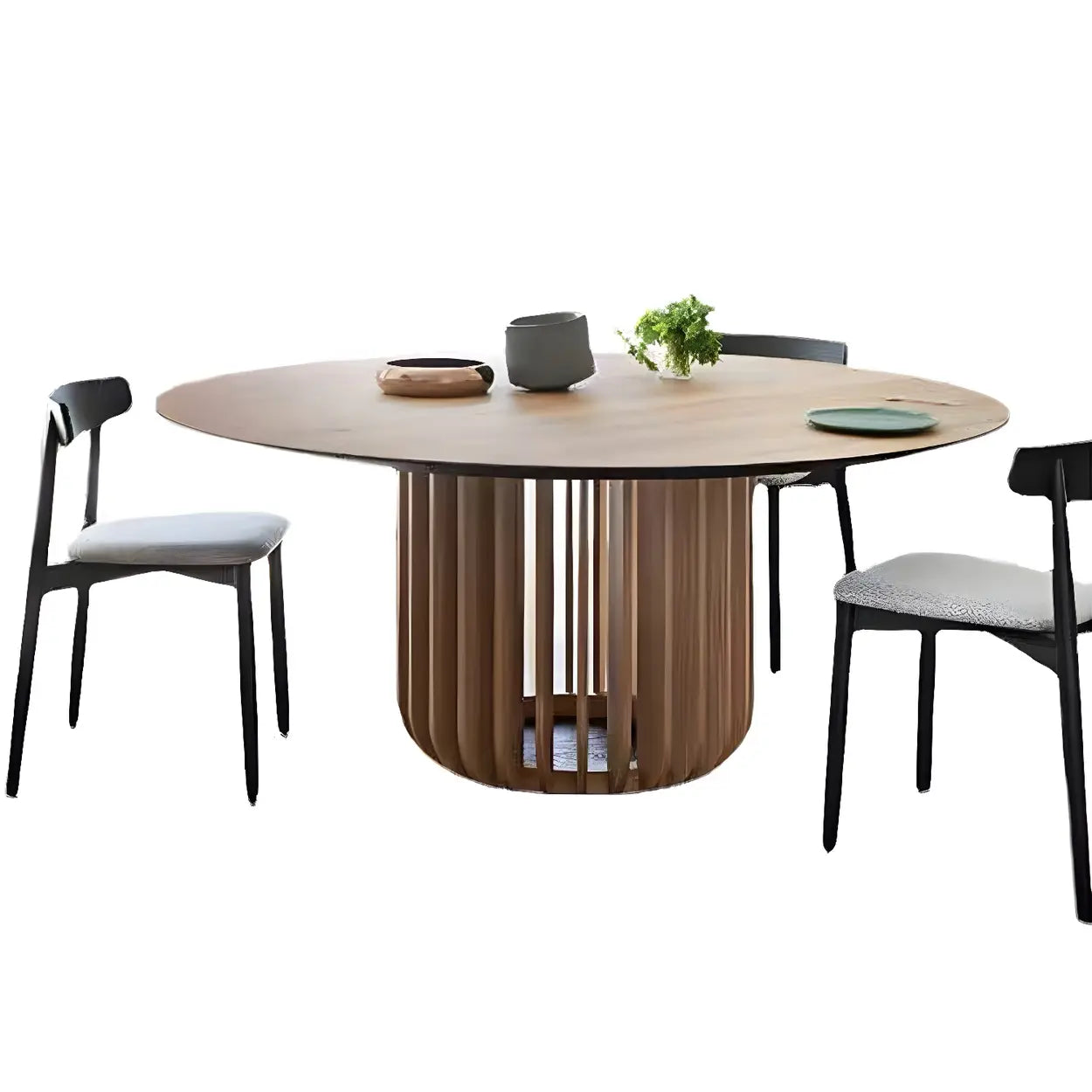 Rustic Round Brown Natural Wood Dining Table — Table Only