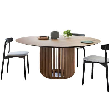 Rustic Round Brown Natural Wood Dining Table — Table Only
