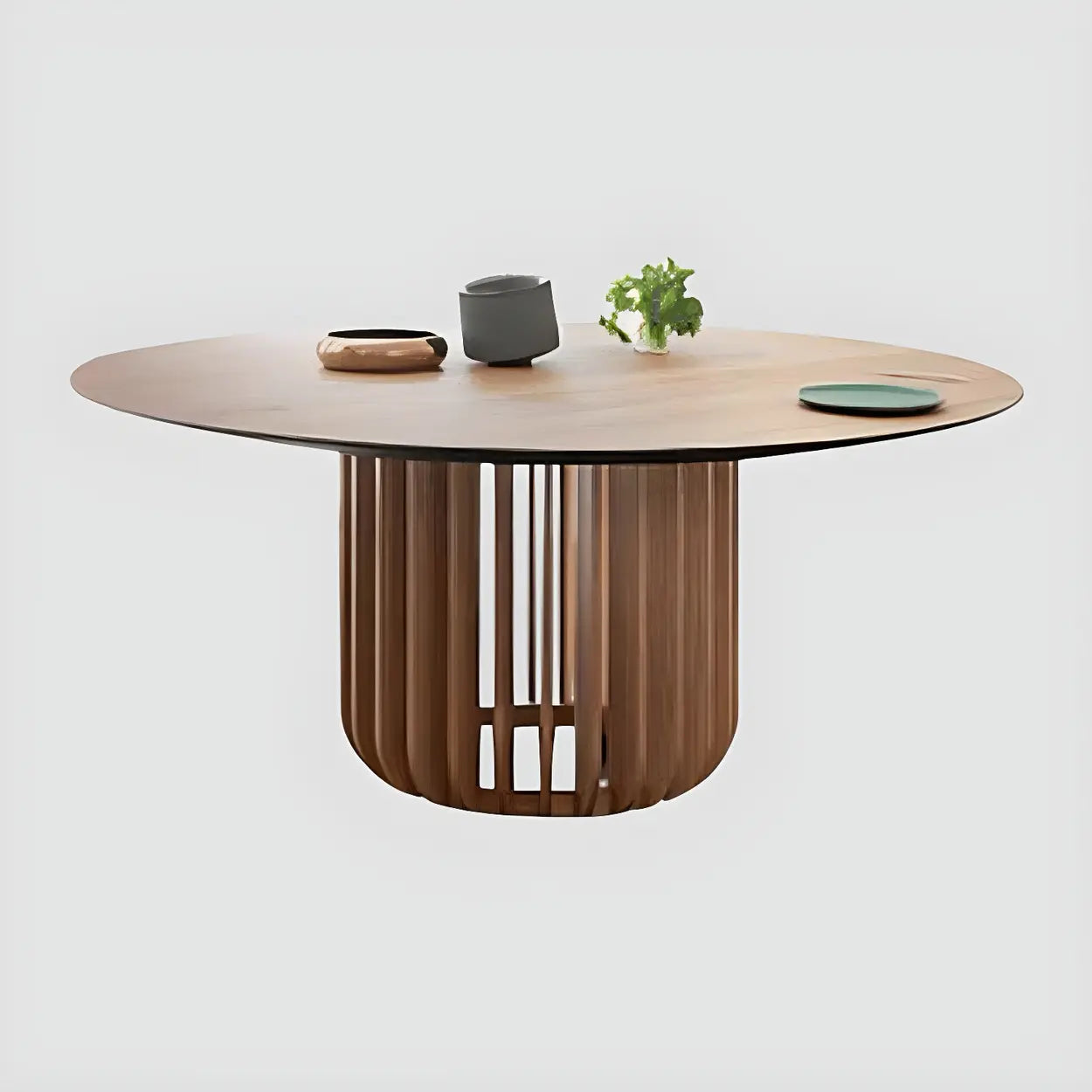 Rustic Round Brown Natural Wood Dining Table