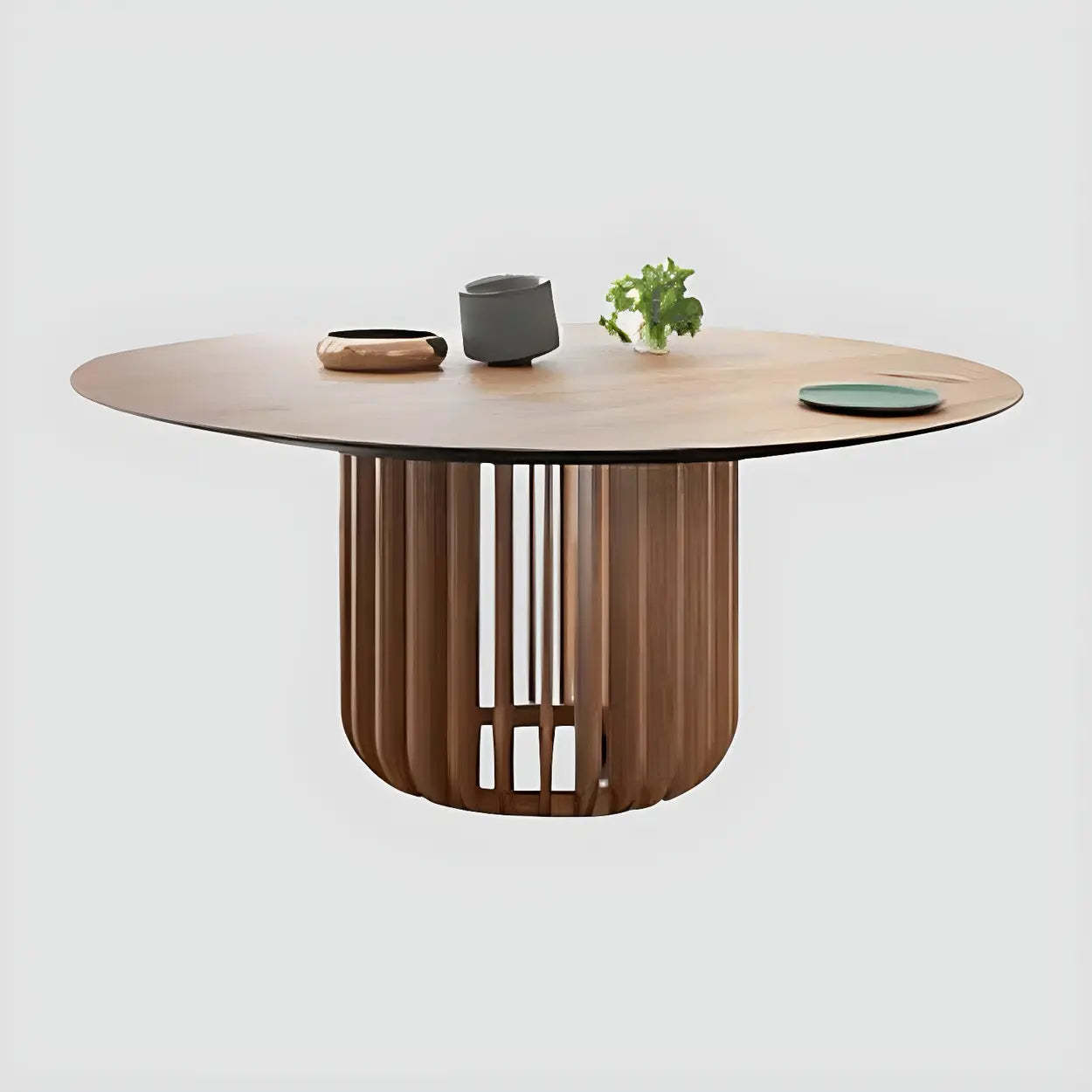 Rustic Round Brown Natural Wood Dining Table