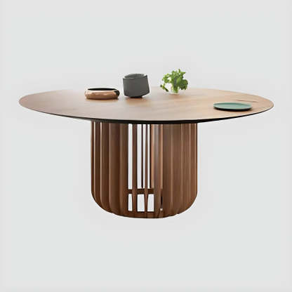 Rustic Round Brown Natural Wood Dining Table