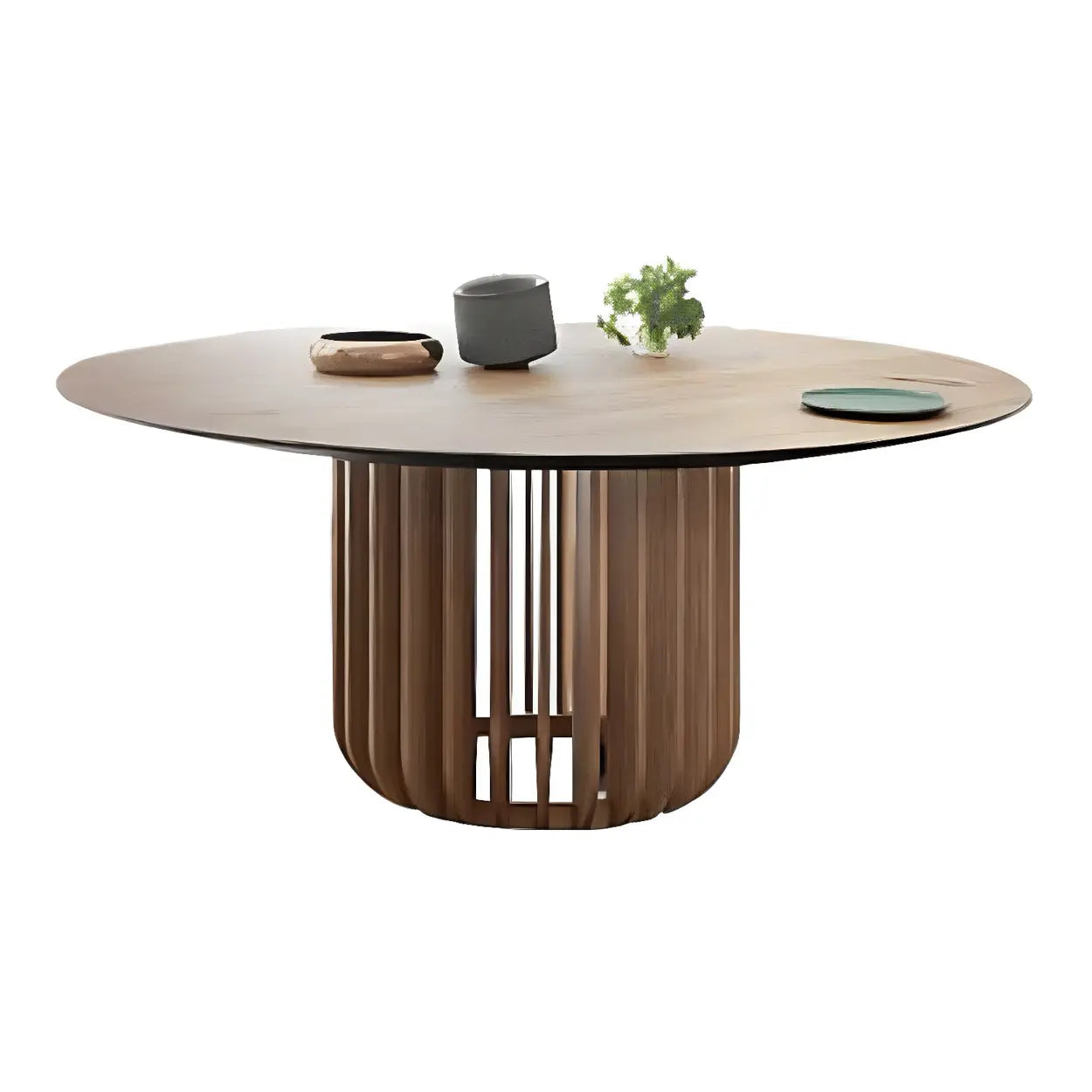 Rustic Round Brown Natural Wood Dining Table