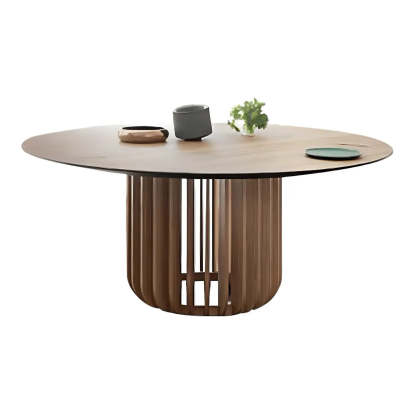 Rustic Round Brown Natural Wood Dining Table