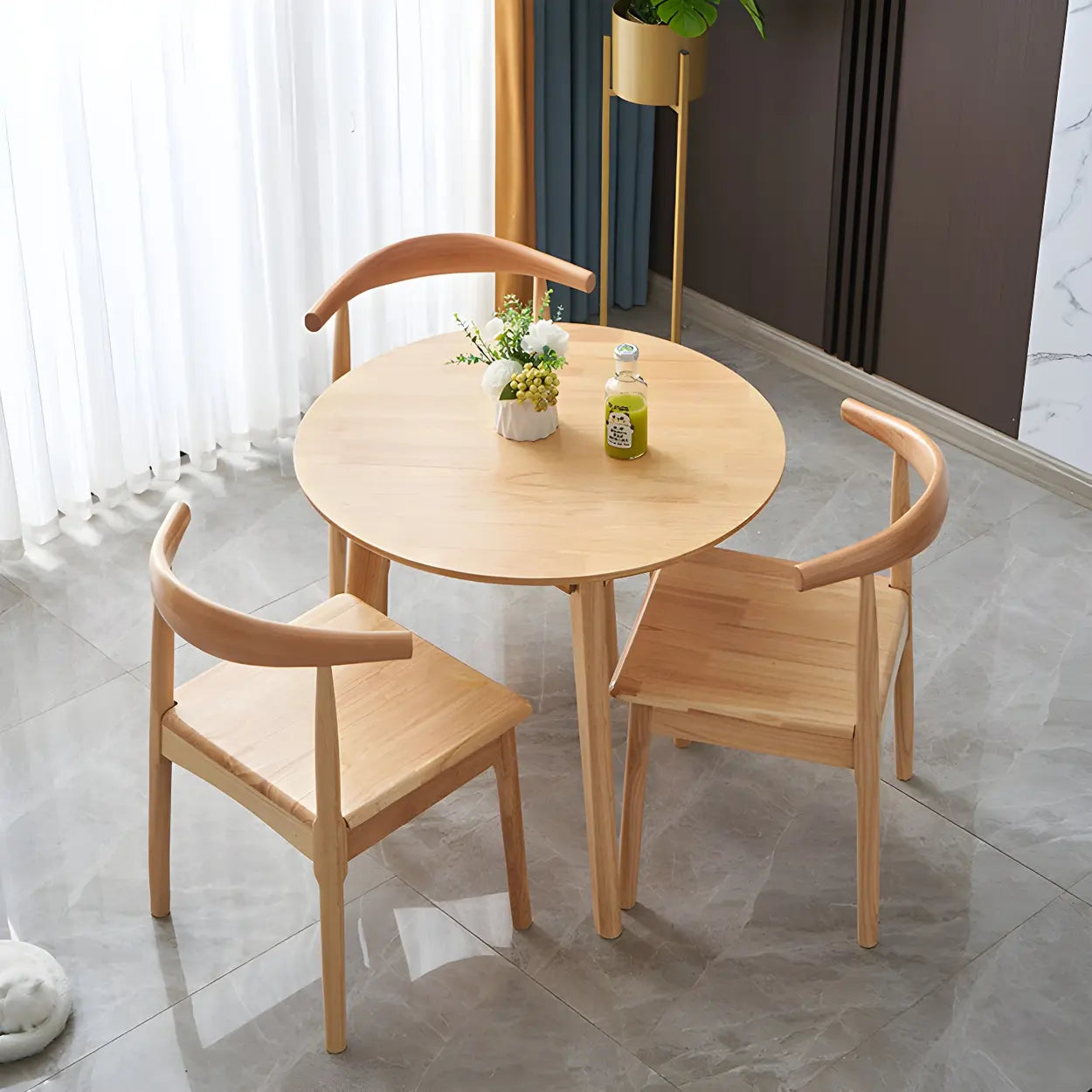 Rustic Round Natural Rubberwood Dining Table — Wood Color / Table Only