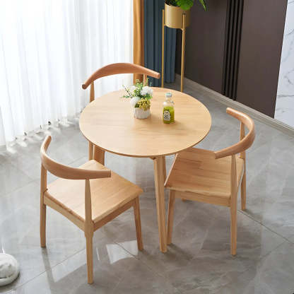 Rustic Round Natural Rubberwood Dining Table — Wood Color / Table Only