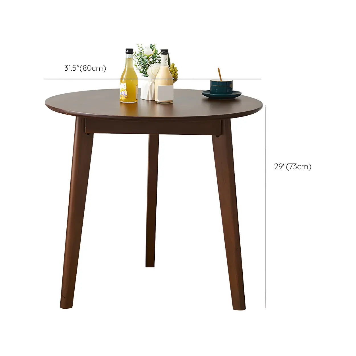 Rustic Round Natural Rubberwood Dining Table — Walnut / Table Only
