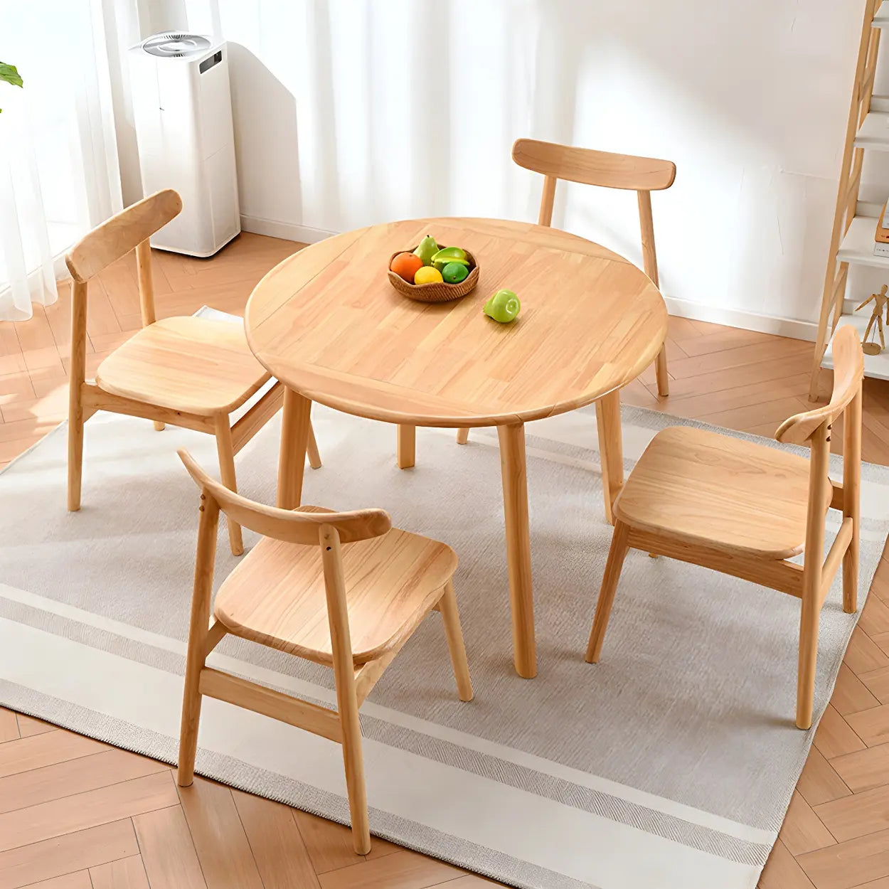 Rustic Round Natural Wood Extendable Dining Table
