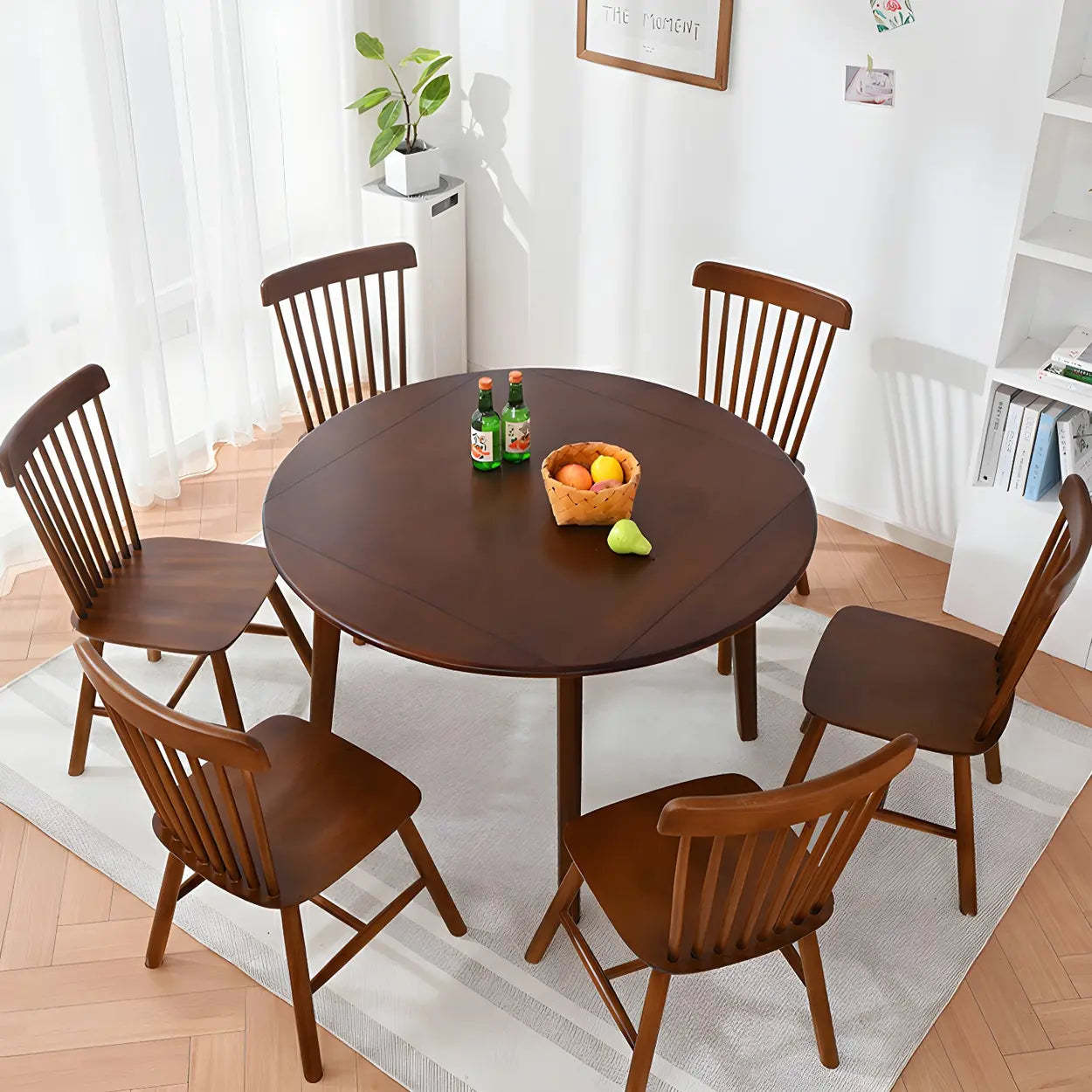Rustic Round Natural Wood Extendable Dining Table