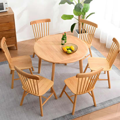 Rustic Round Natural Wood Extendable Dining Table — Nut-Brown / Table Only