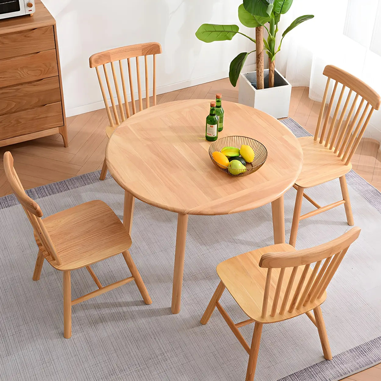 Rustic Round Natural Wood Extendable Dining Table — Natural / Table Only