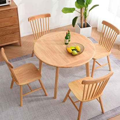 Rustic Round Natural Wood Extendable Dining Table — Natural / Table Only