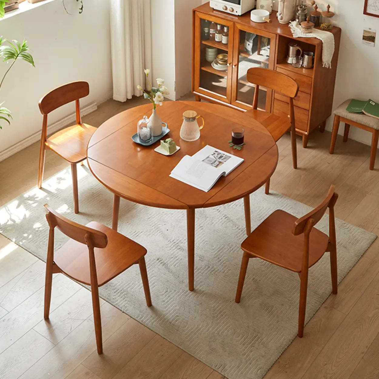 Rustic Round Natural Rubberwood Extendable Dining Table — Table Only