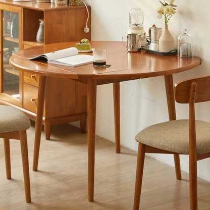 Rustic Round Natural Rubberwood Extendable Dining Table
