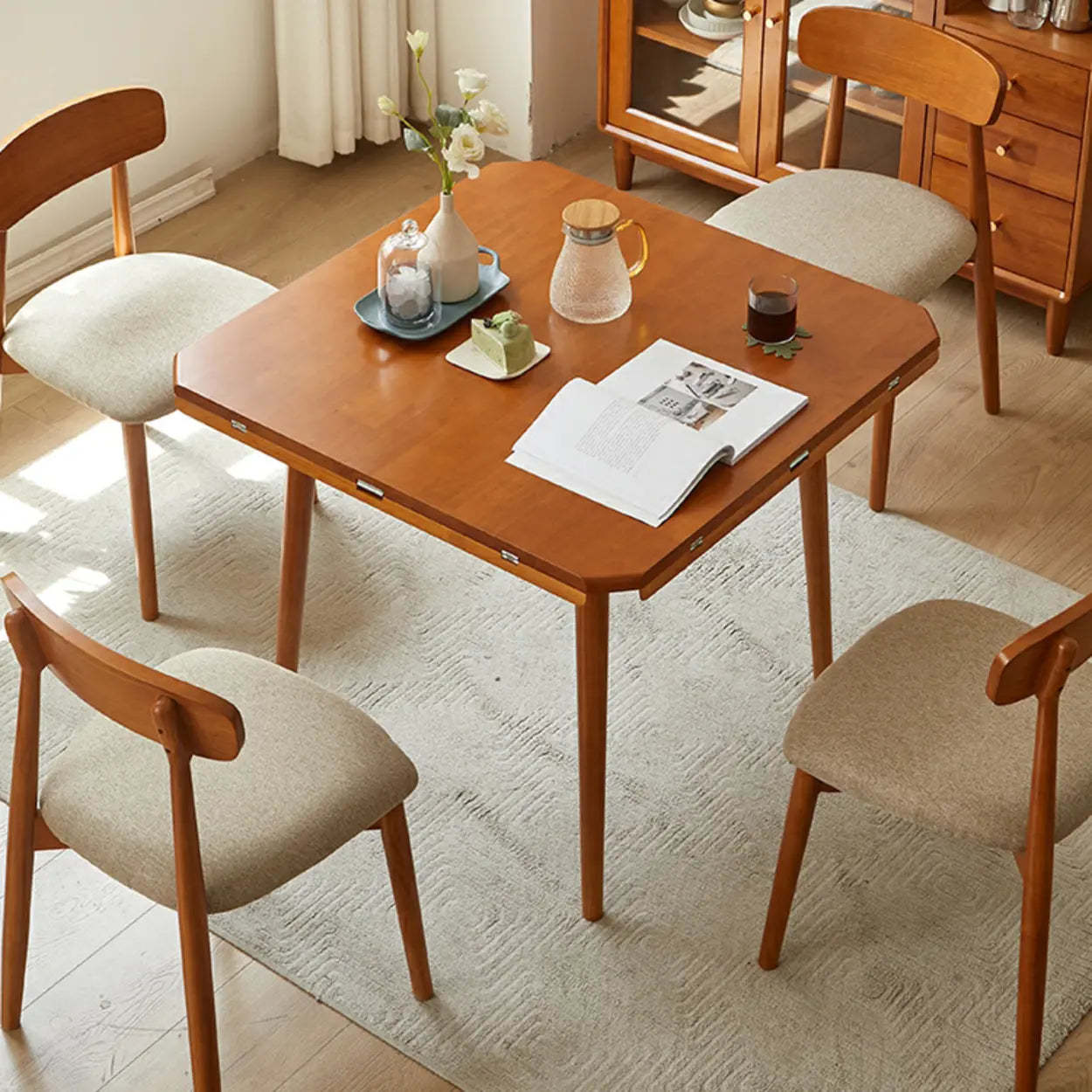 Rustic Round Natural Rubberwood Extendable Dining Table — Table Only