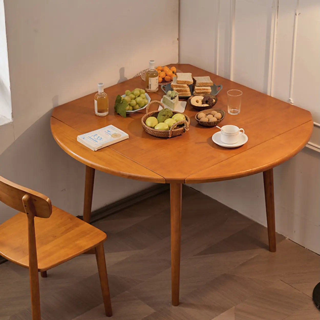 Rustic Round Natural Rubberwood Extendable Dining Table — Table Only