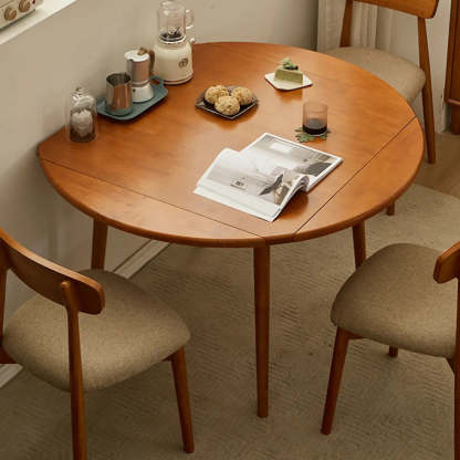 Rustic Round Natural Rubberwood Extendable Dining Table