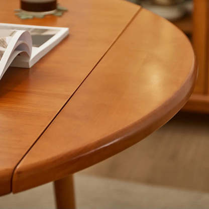 Rustic Round Natural Rubberwood Extendable Dining Table
