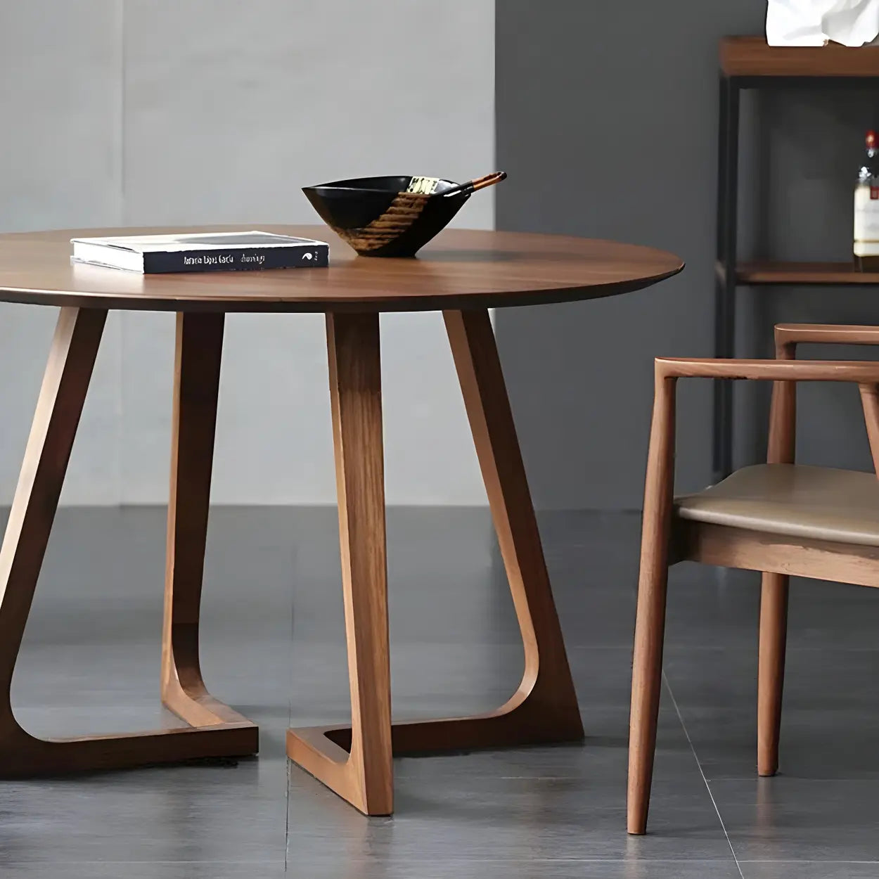 Small Round Wood Dining Table — Without Chairs / Walnut