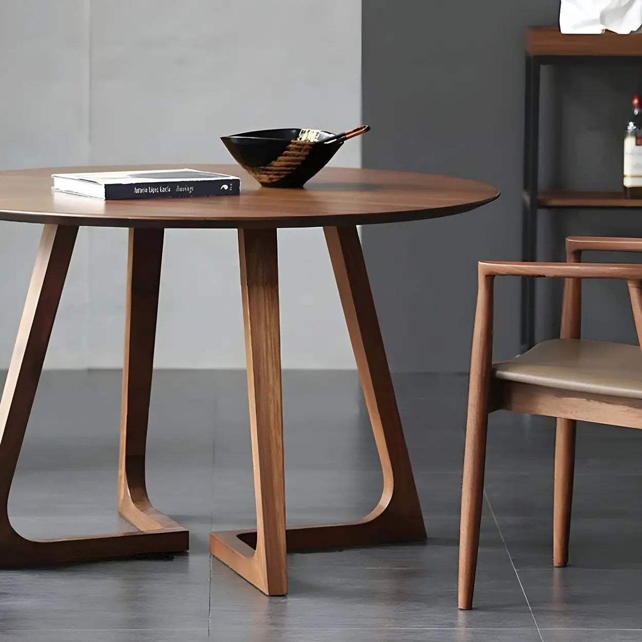 Small Round Wood Dining Table — Without Chairs / Walnut