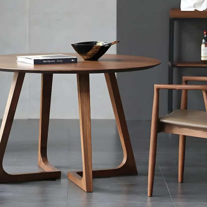 Small Round Wood Dining Table — Without Chairs / Walnut