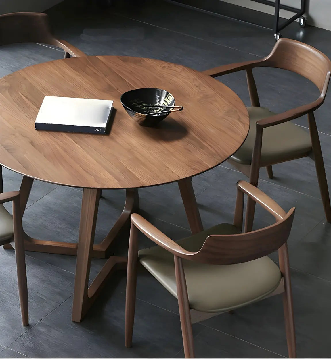 Small Round Wood Dining Table — Without Chairs / Walnut
