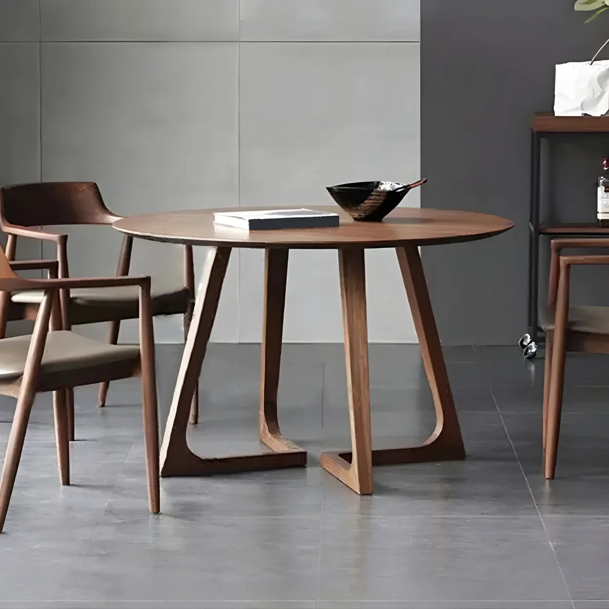 Small Round Wood Dining Table — Without Chairs / Walnut