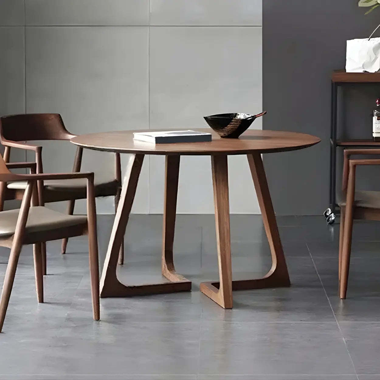 Small Round Wood Dining Table — Without Chairs / Walnut
