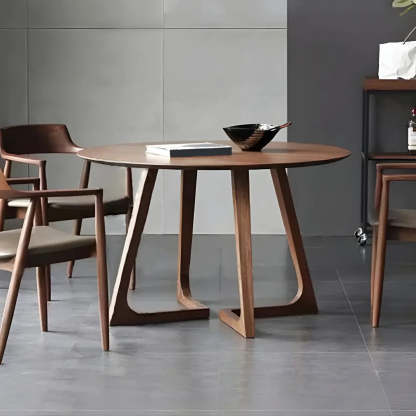 Small Round Wood Dining Table — Without Chairs / Walnut