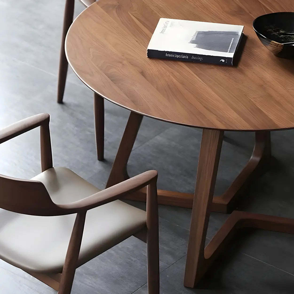 Small Round Wood Dining Table — Without Chairs / Walnut