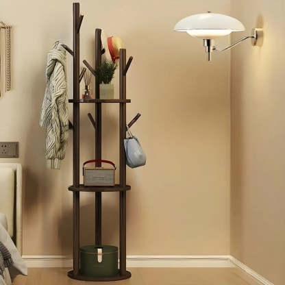Rustic Round Wood Hall Tree with Hooks
