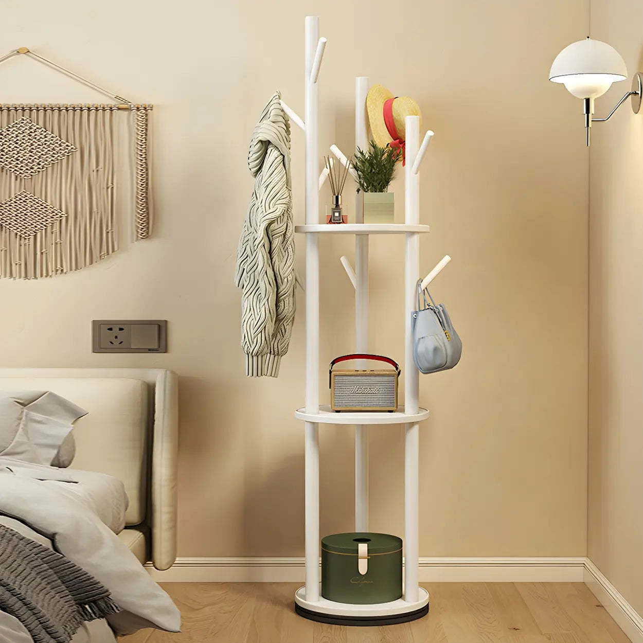 Nordic rust hooks wood hall trees & coat racks — Rotatable / White