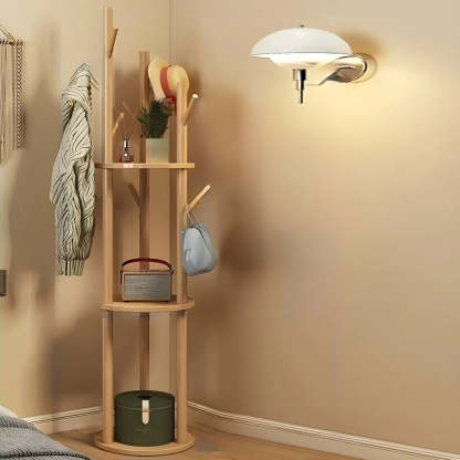 Rustic Round Wood Hall Tree with Hooks