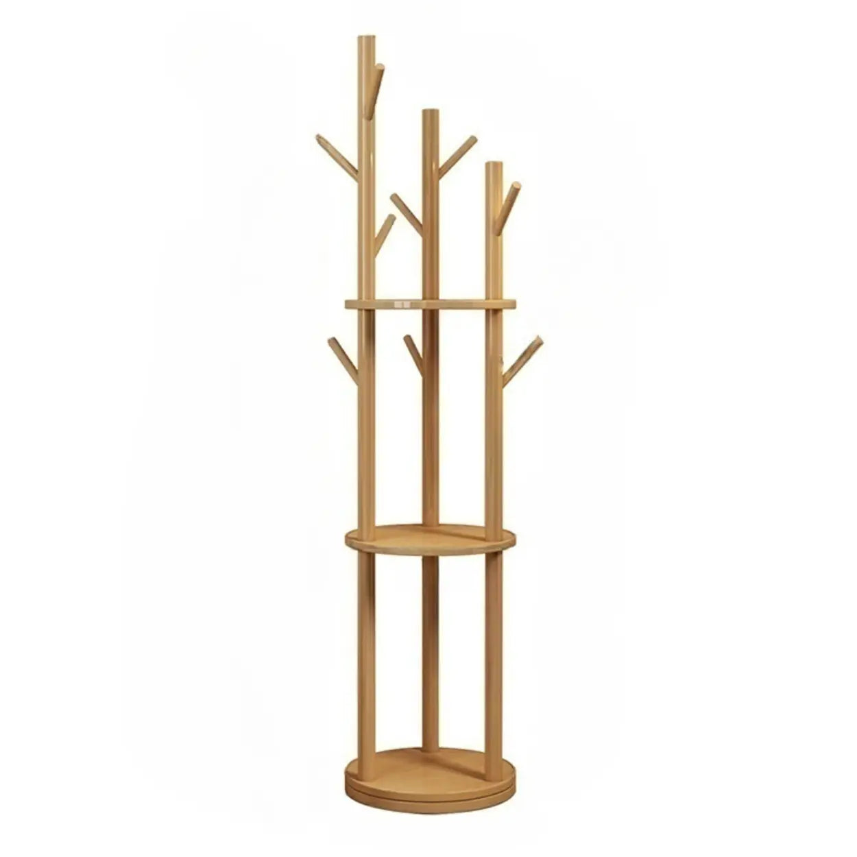 Rustic Round Wood Hall Tree with Hooks
