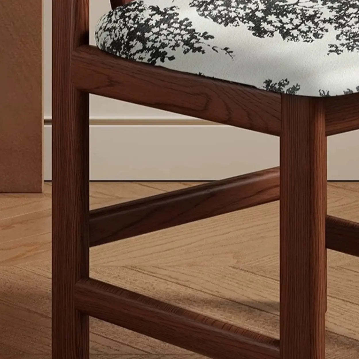 Rustic Slatted Back Wood Dining Chair with Cushion