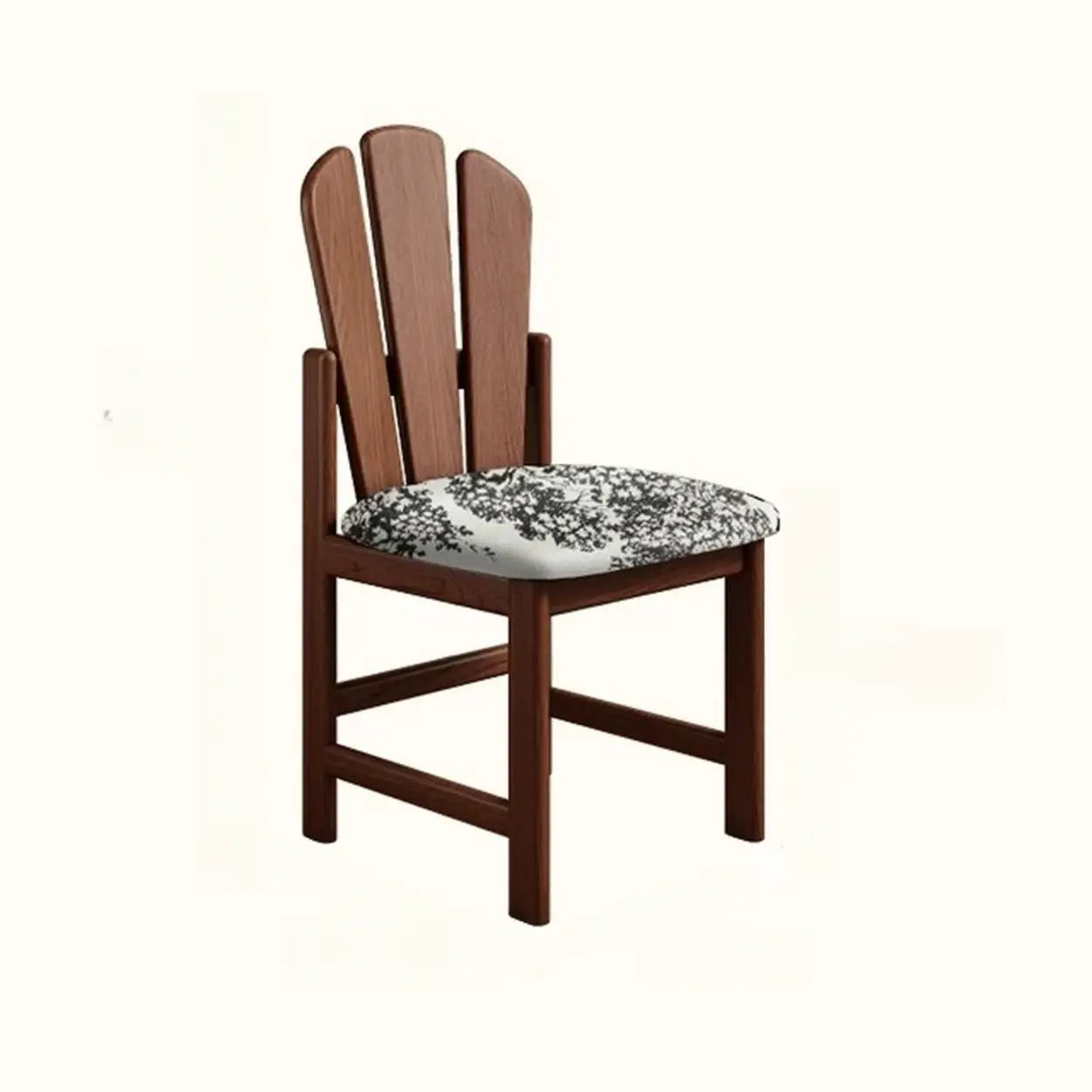 Rustic Slatted Back Wood Dining Chair with Cushion — Walnut